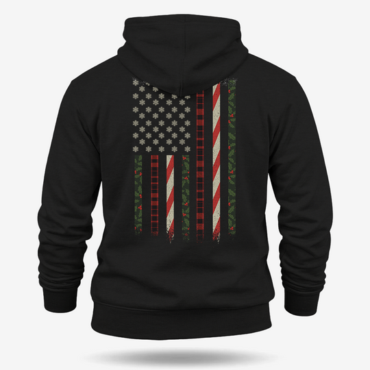 Snowflake Flag Hoodie Black main printed design mockup