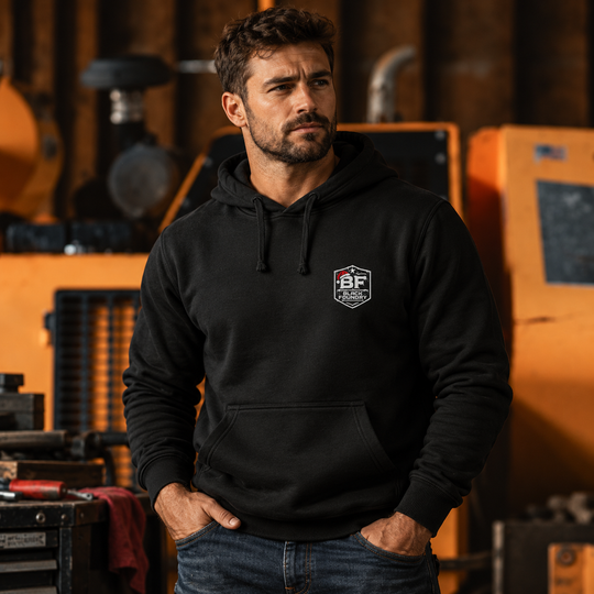 Snowflake Flag Hoodie Black front logo lifestyle creative