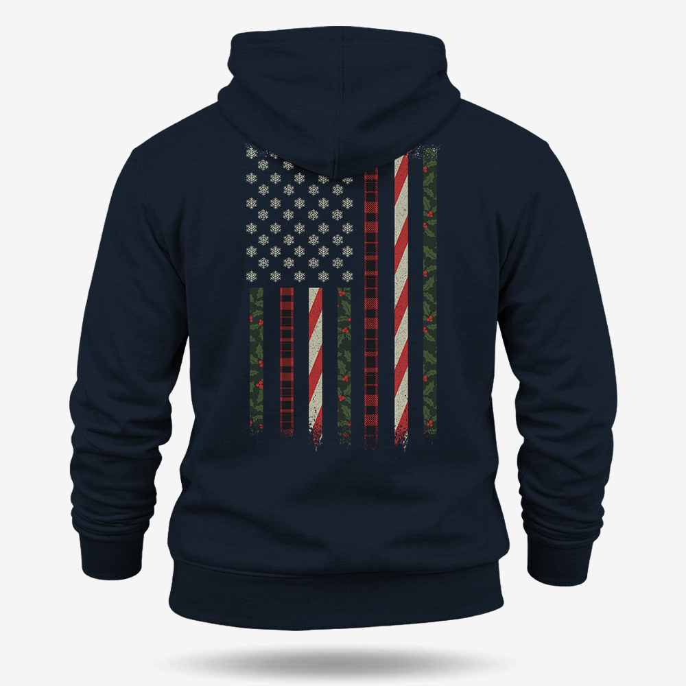 Snowflake Flag Hoodie Navy main printed design mockup