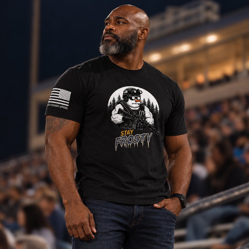 Stay Frosty Ops T-shirt Black front design lifestyle creative