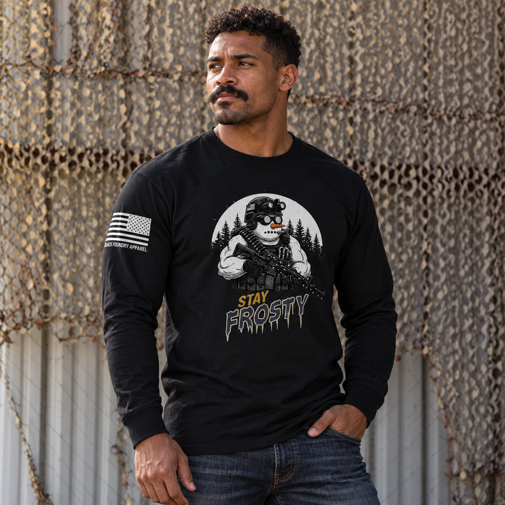 Stay Frosty Ops Long Sleeve Black front design lifestyle creative