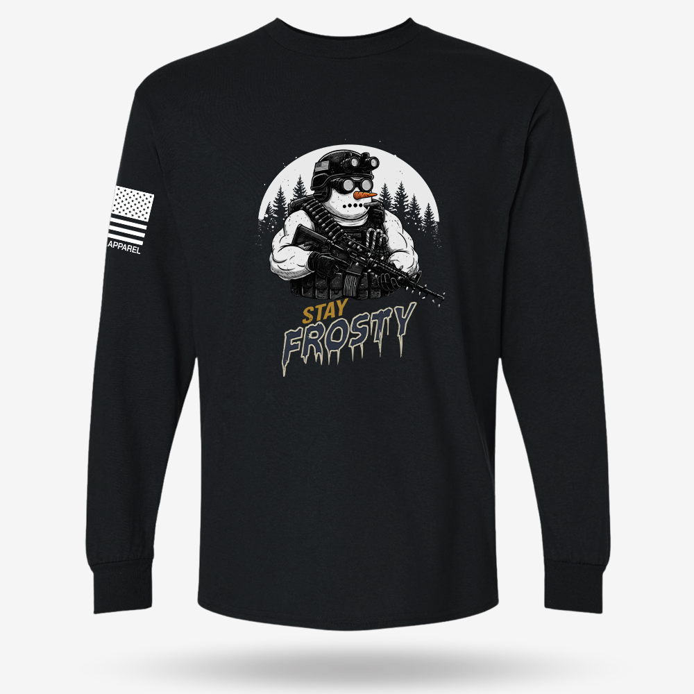 Stay Frosty Ops Long Sleeve Black main printed design mockup