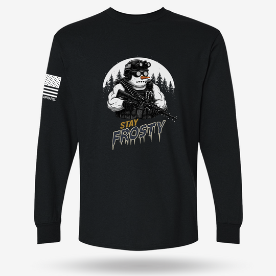 Stay Frosty Ops Long Sleeve Black main printed design mockup