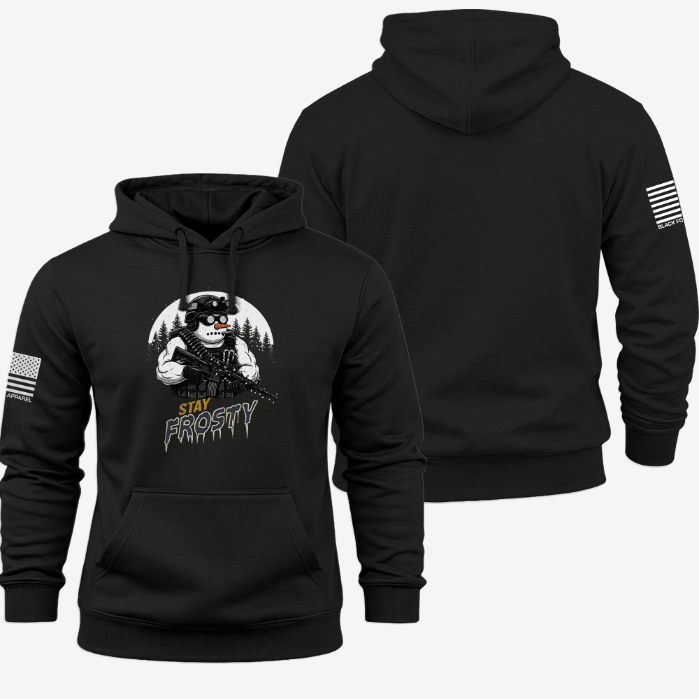 Stay Frosty Ops Hoodie Black front and back mockup