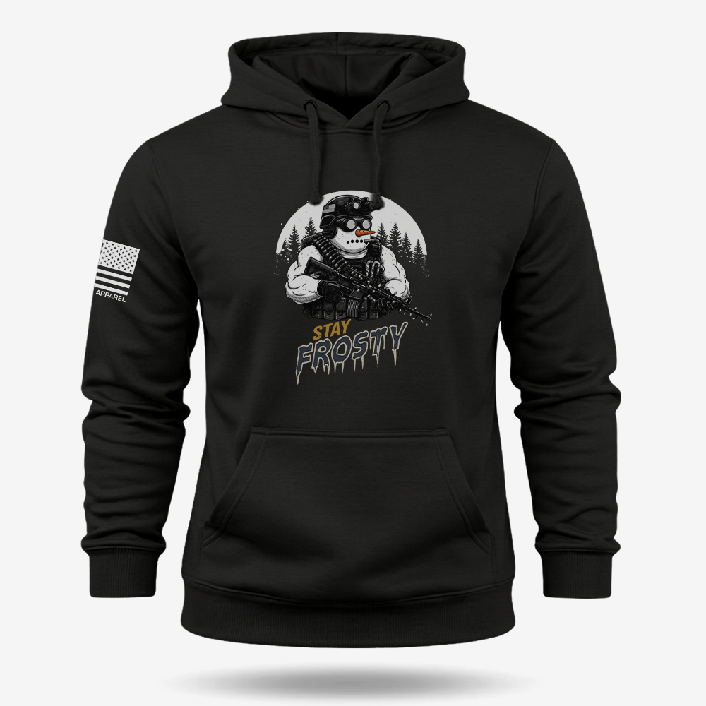Stay Frosty Ops Hoodie Black main printed design mockup
