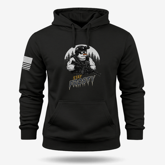 Stay Frosty Ops Hoodie Black main printed design mockup