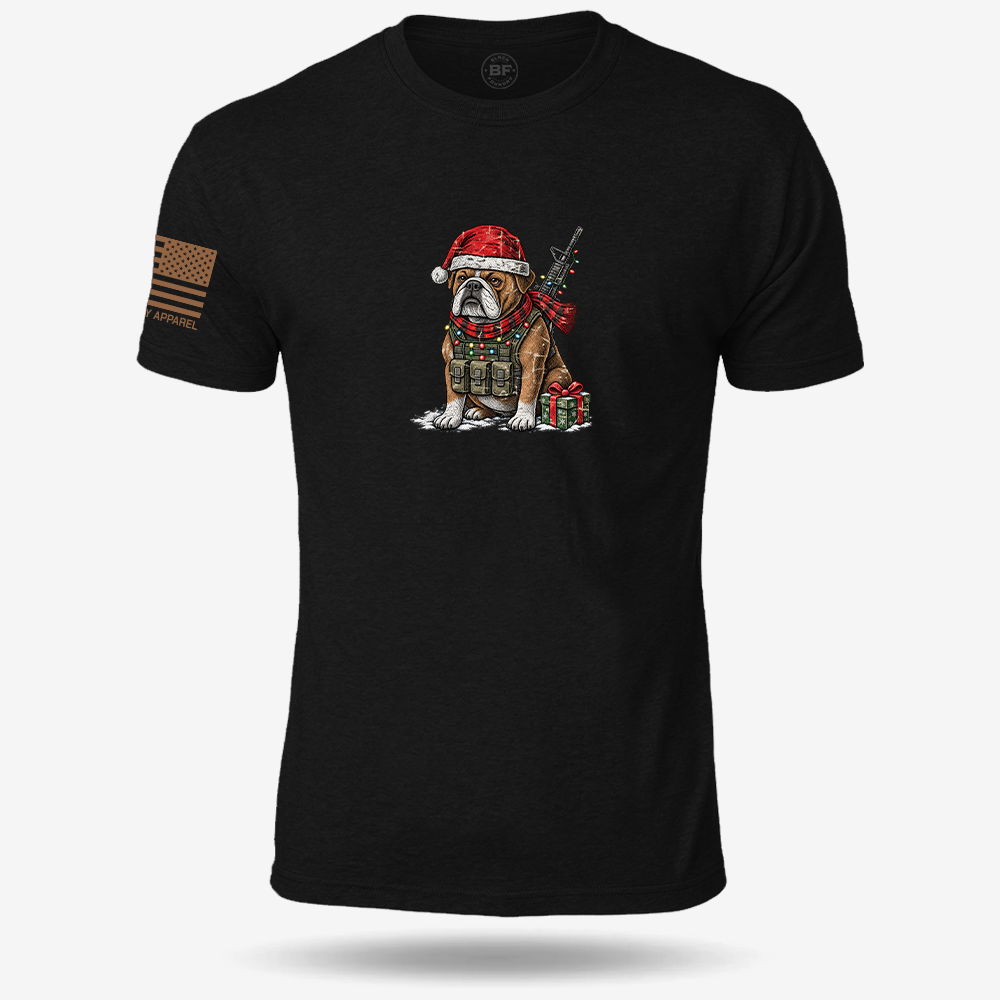 Tactical Bulldog Xmas Ops T-shirt Black front design mockup
