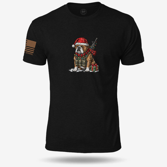 Tactical Bulldog Xmas Ops T-shirt Black front design mockup