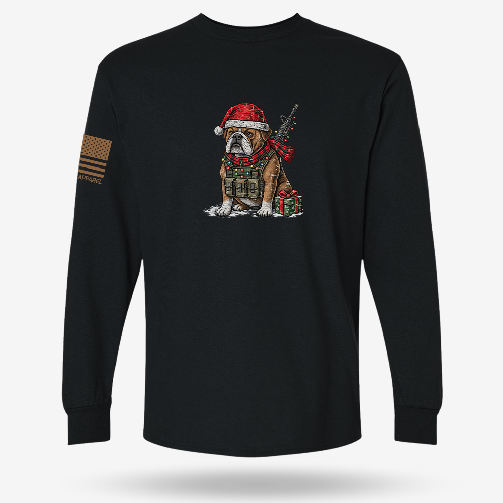Tactical Bulldog Xmas Ops Long Sleeve Black main printed design mockup