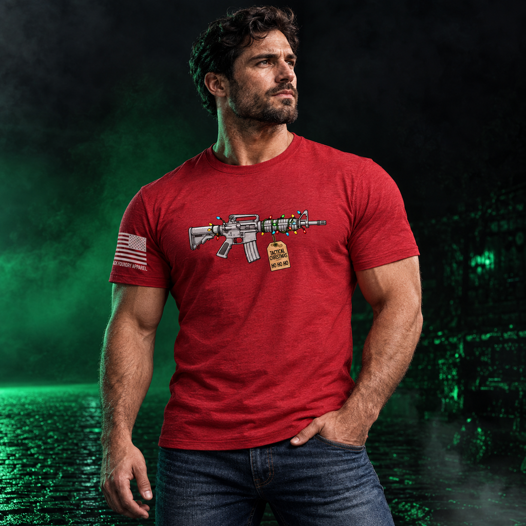Tactical Christmas Ho Ho Ho T-shirt Red front design lifestyle creative