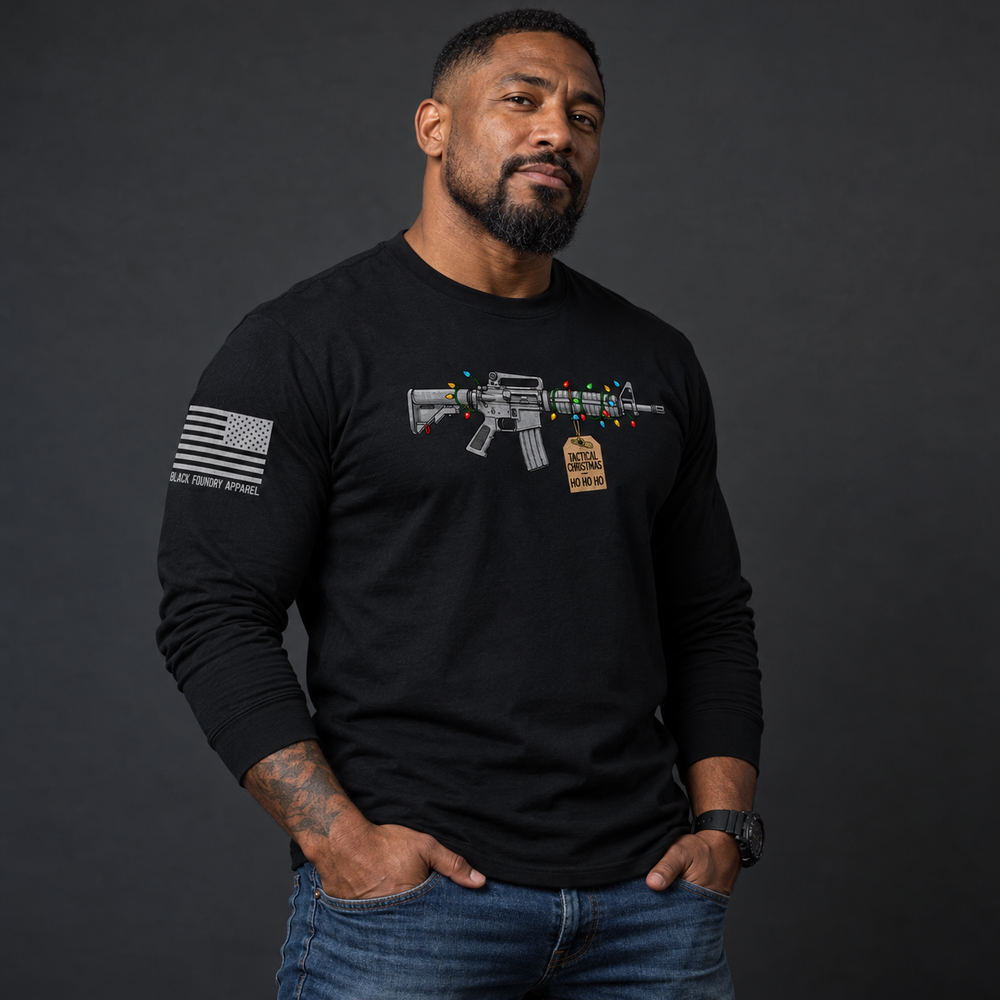 Tactical Christmas Ho Ho Ho Long Sleeve Black front design lifestyle creative