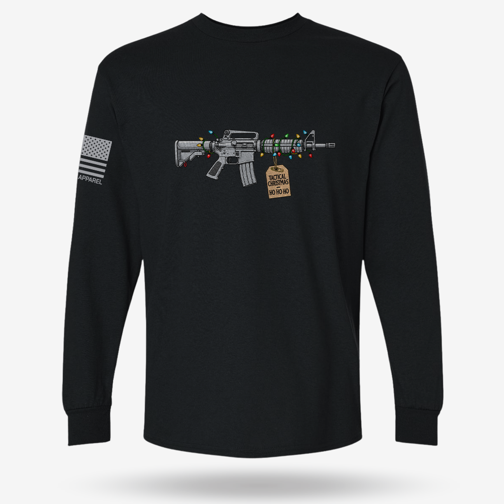 Tactical Christmas Ho Ho Ho Long Sleeve Black main printed design mockup