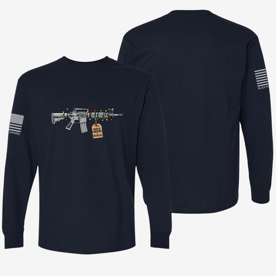 Tactical Christmas Ho Ho Ho Long Sleeve Navy front and back mockup