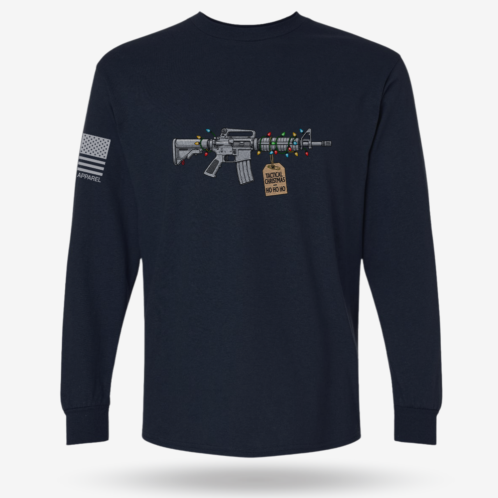 Tactical Christmas Ho Ho Ho Long Sleeve Navy main printed design mockup