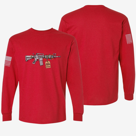 Tactical Christmas Ho Ho Ho Long Sleeve Red front and back mockup
