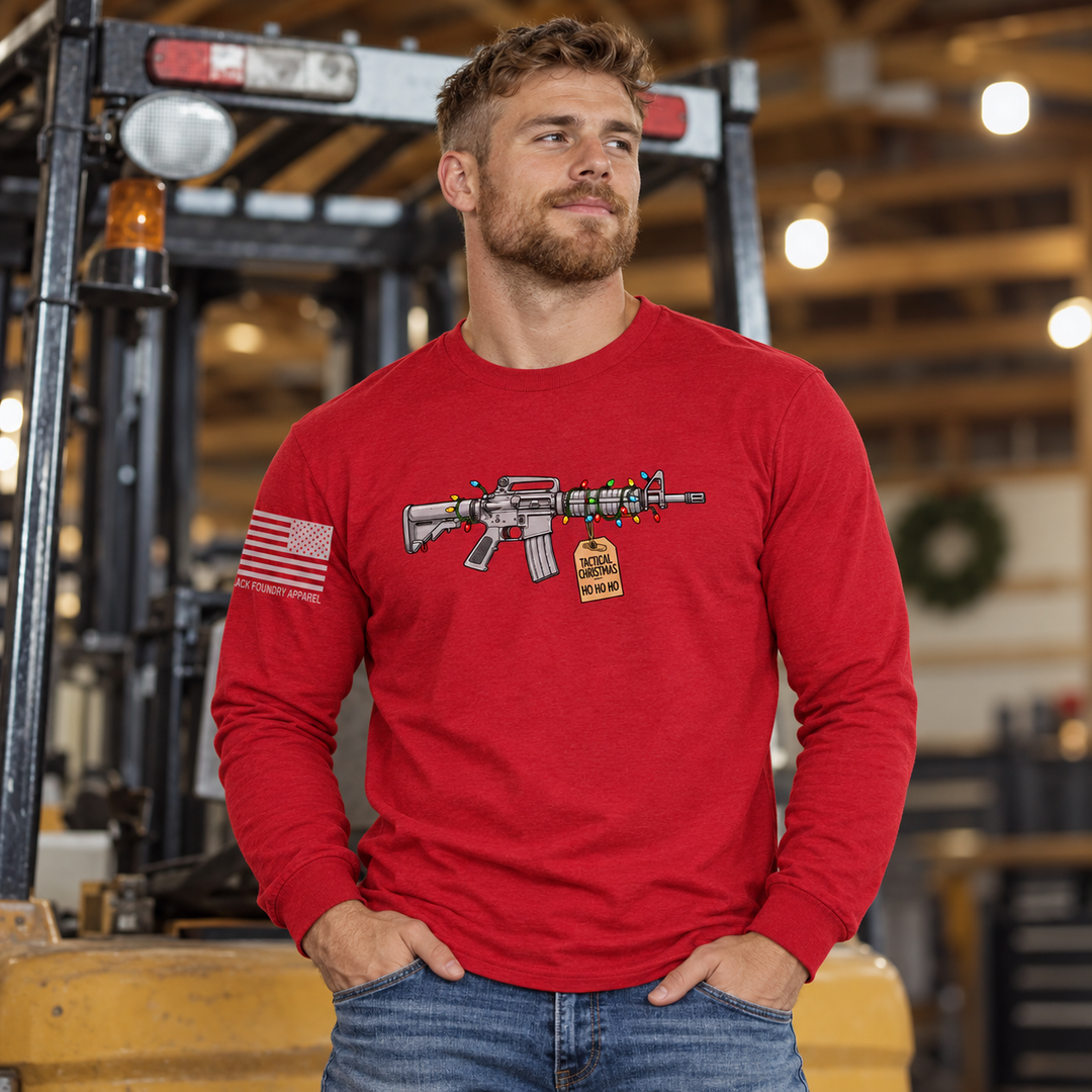 Tactical Christmas Ho Ho Ho Long Sleeve Red front design lifestyle creative