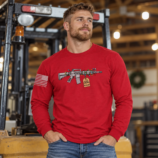 Tactical Christmas Ho Ho Ho Long Sleeve Red front design lifestyle creative