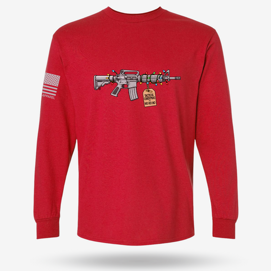 Tactical Christmas Ho Ho Ho Long Sleeve Red main printed design mockup