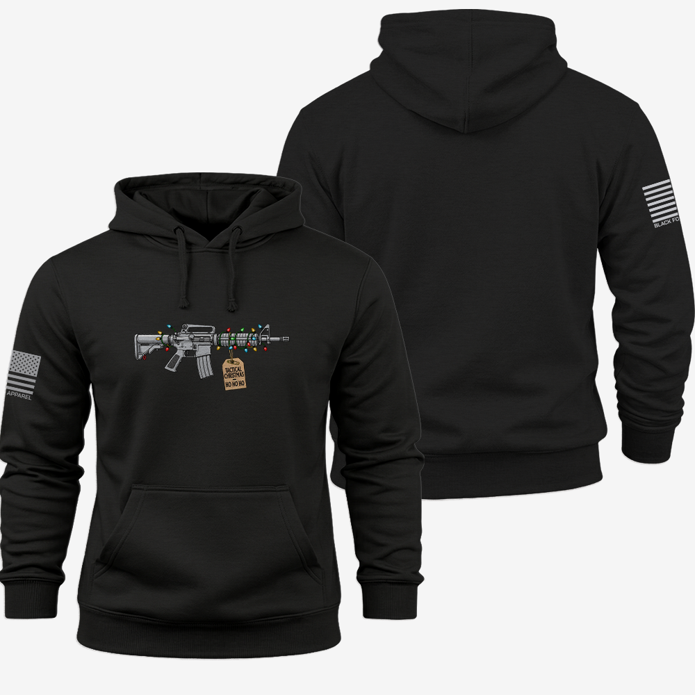 Tactical Christmas Ho Ho Ho Hoodie Black front and back mockup