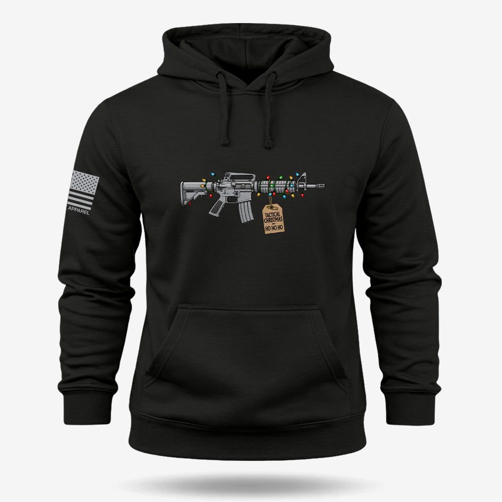 Tactical Christmas Ho Ho Ho Hoodie Black main printed design mockup