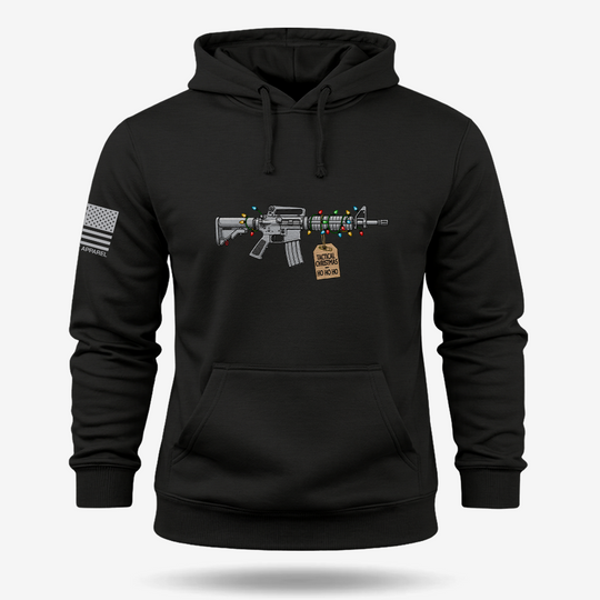 Tactical Christmas Ho Ho Ho Hoodie Black main printed design mockup