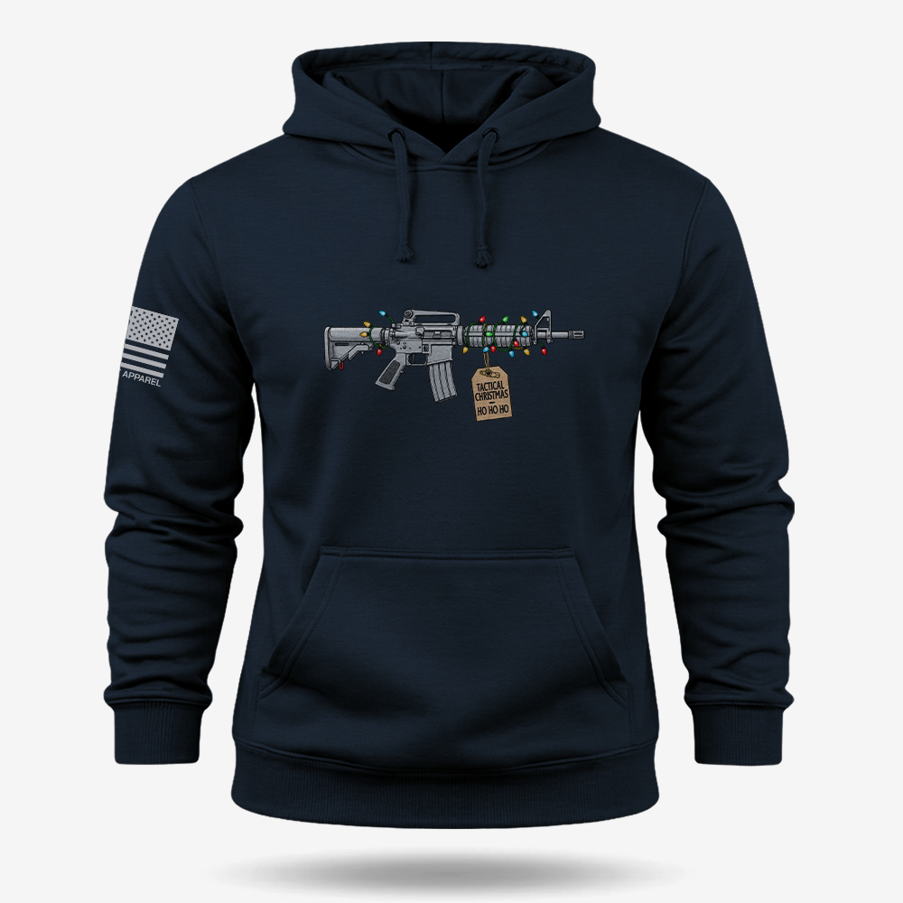 Tactical Christmas Ho Ho Ho Hoodie Navy main printed design mockup