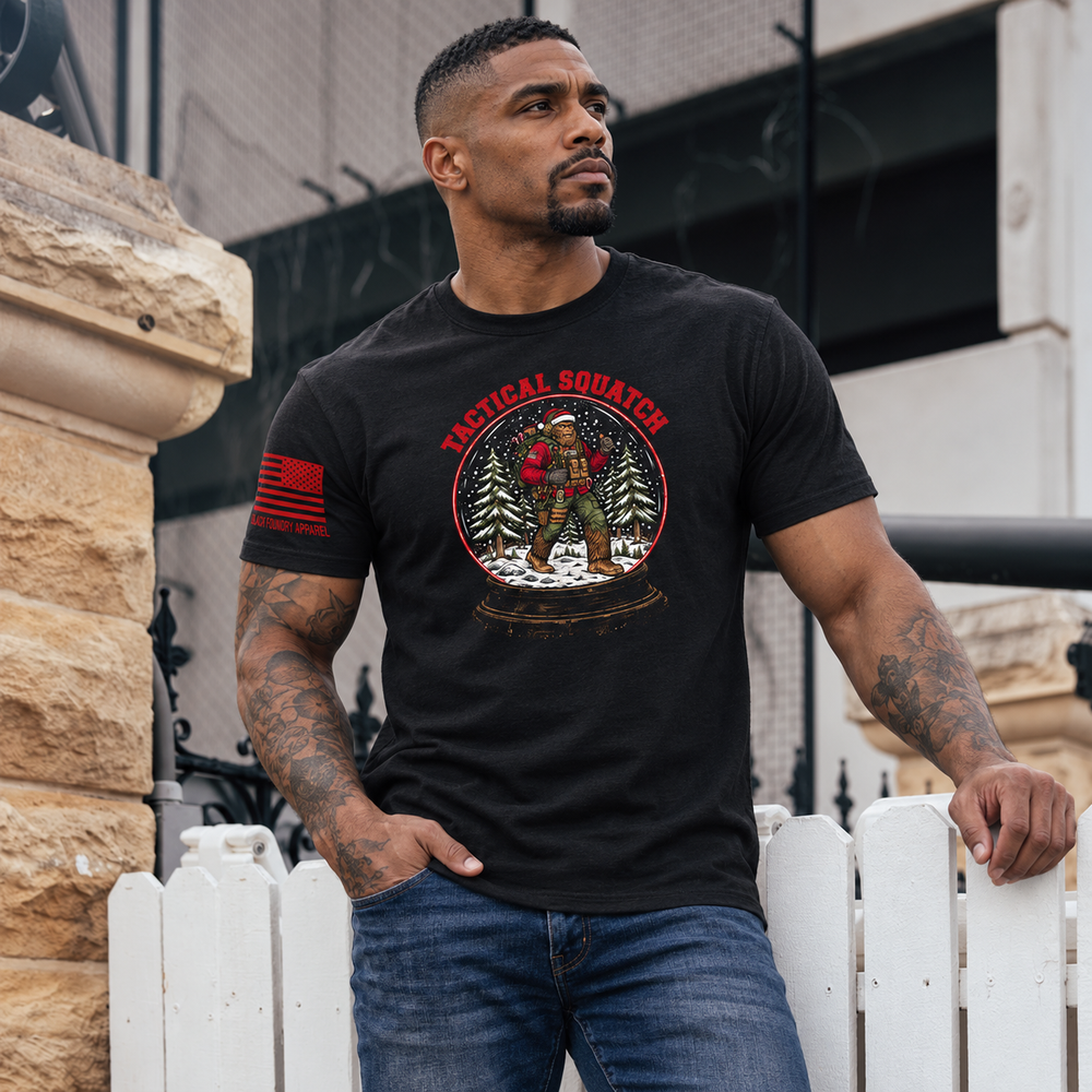 Tactical Quatch T-shirt Black front design lifestyle creative