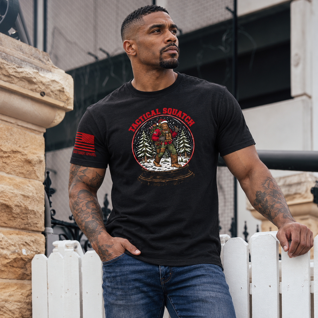 Tactical Quatch T-shirt Black front design lifestyle creative