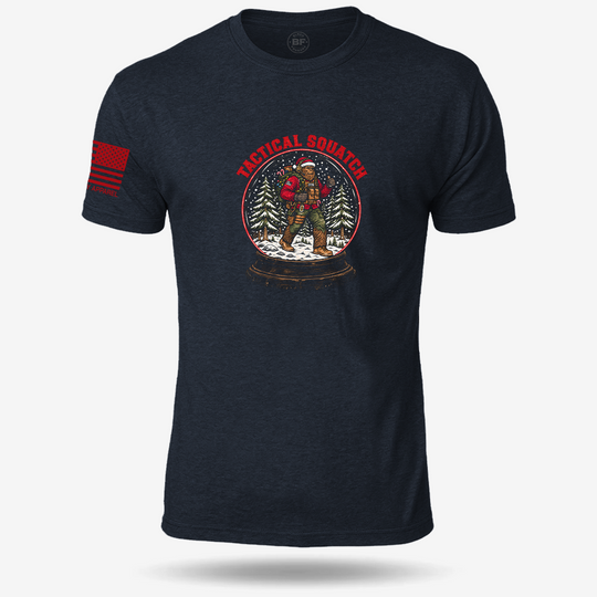 Tactical Quatch T-shirt Heather Navy front design mockup