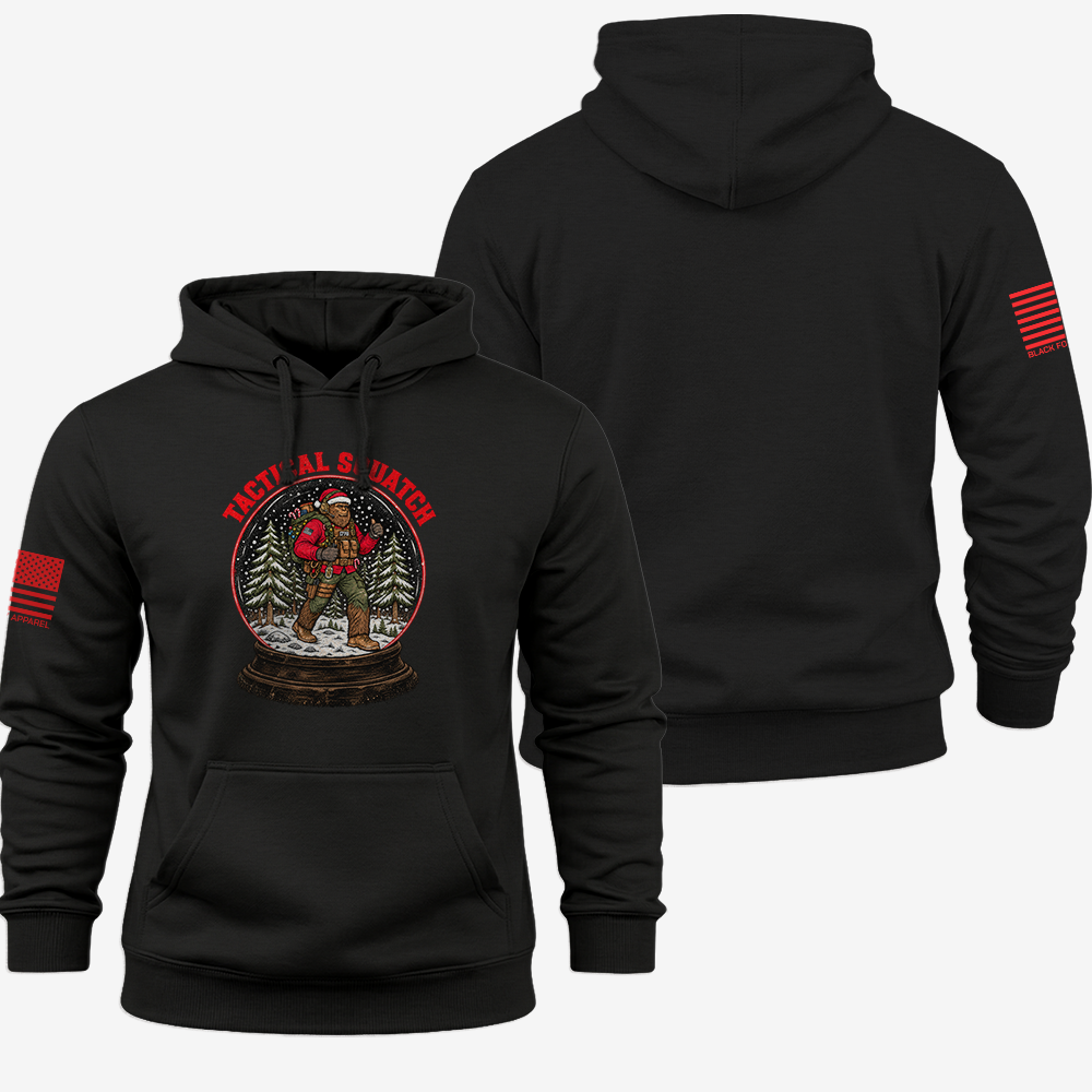 Tactical Quatch Hoodie Black front and back mockup