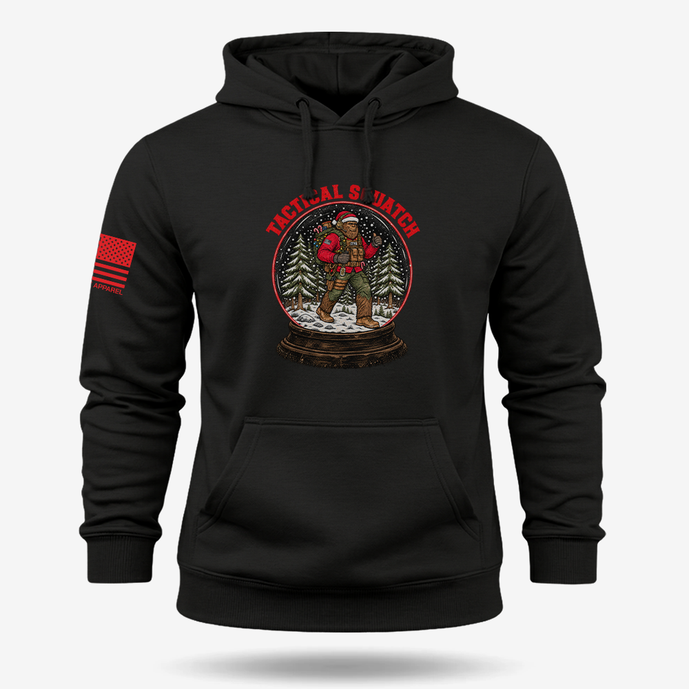Tactical Quatch Hoodie Black main printed design mockup