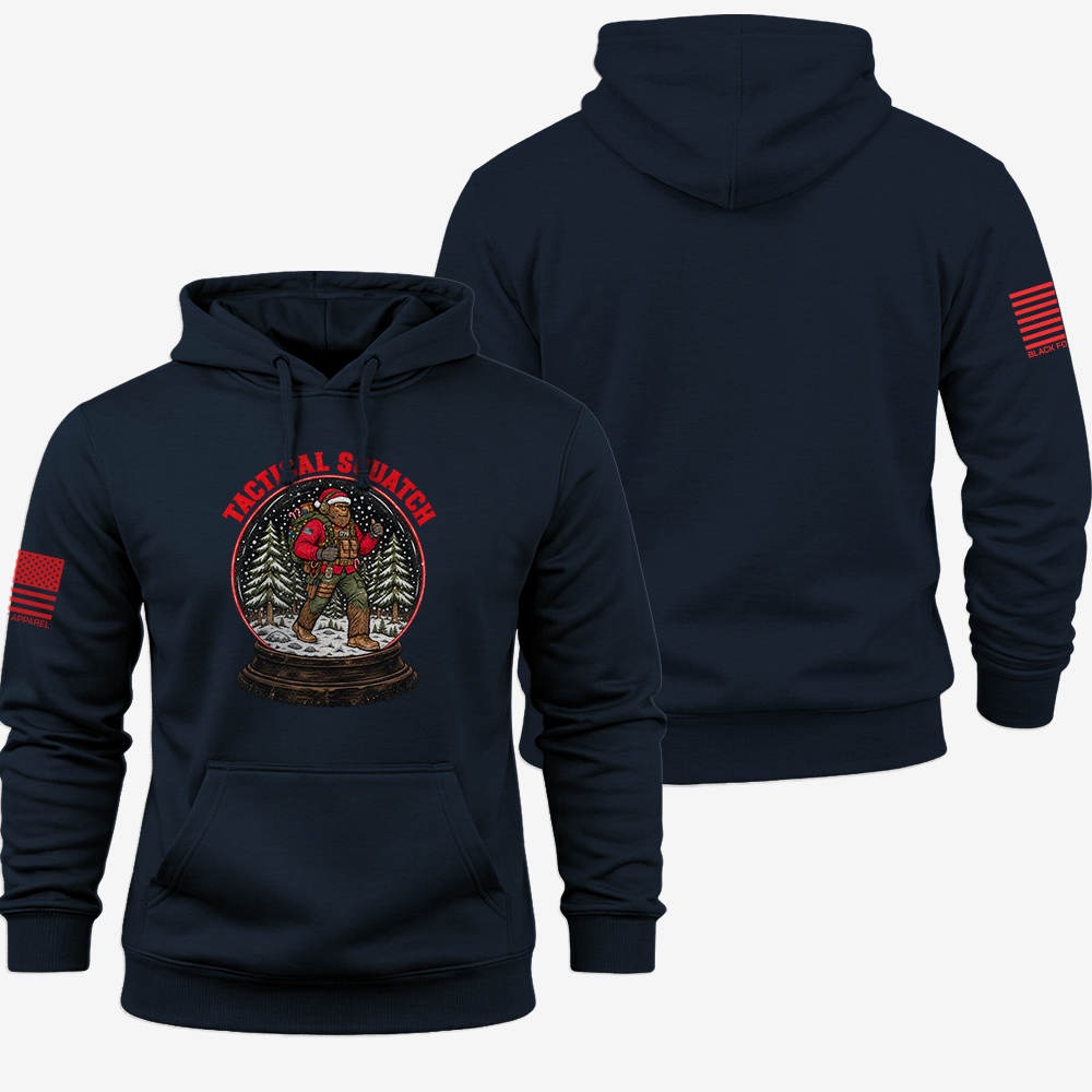 Tactical Quatch Hoodie Navy front and back mockup