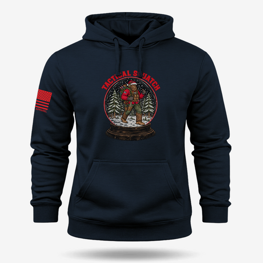 Tactical Quatch Hoodie Navy main printed design mockup