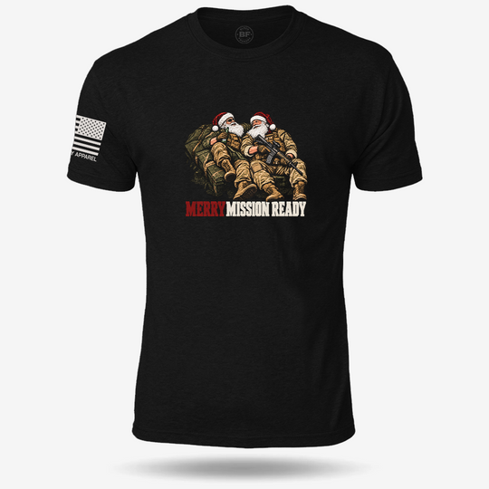 Tactical Santa Brotherhood T-shirt Black front design mockup