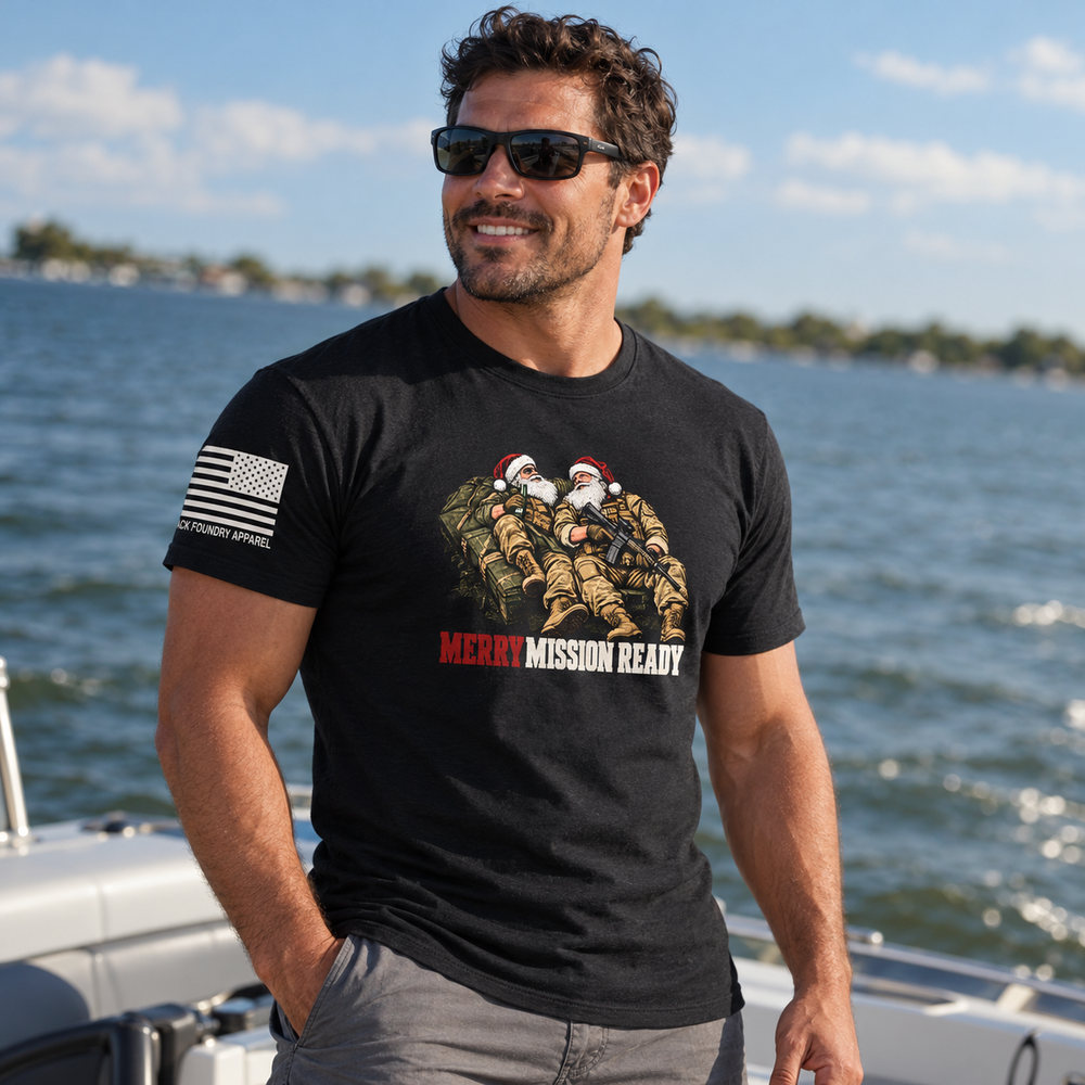 Tactical Santa Brotherhood T-shirt Black front design lifestyle creative