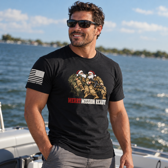 Tactical Santa Brotherhood T-shirt Black front design lifestyle creative