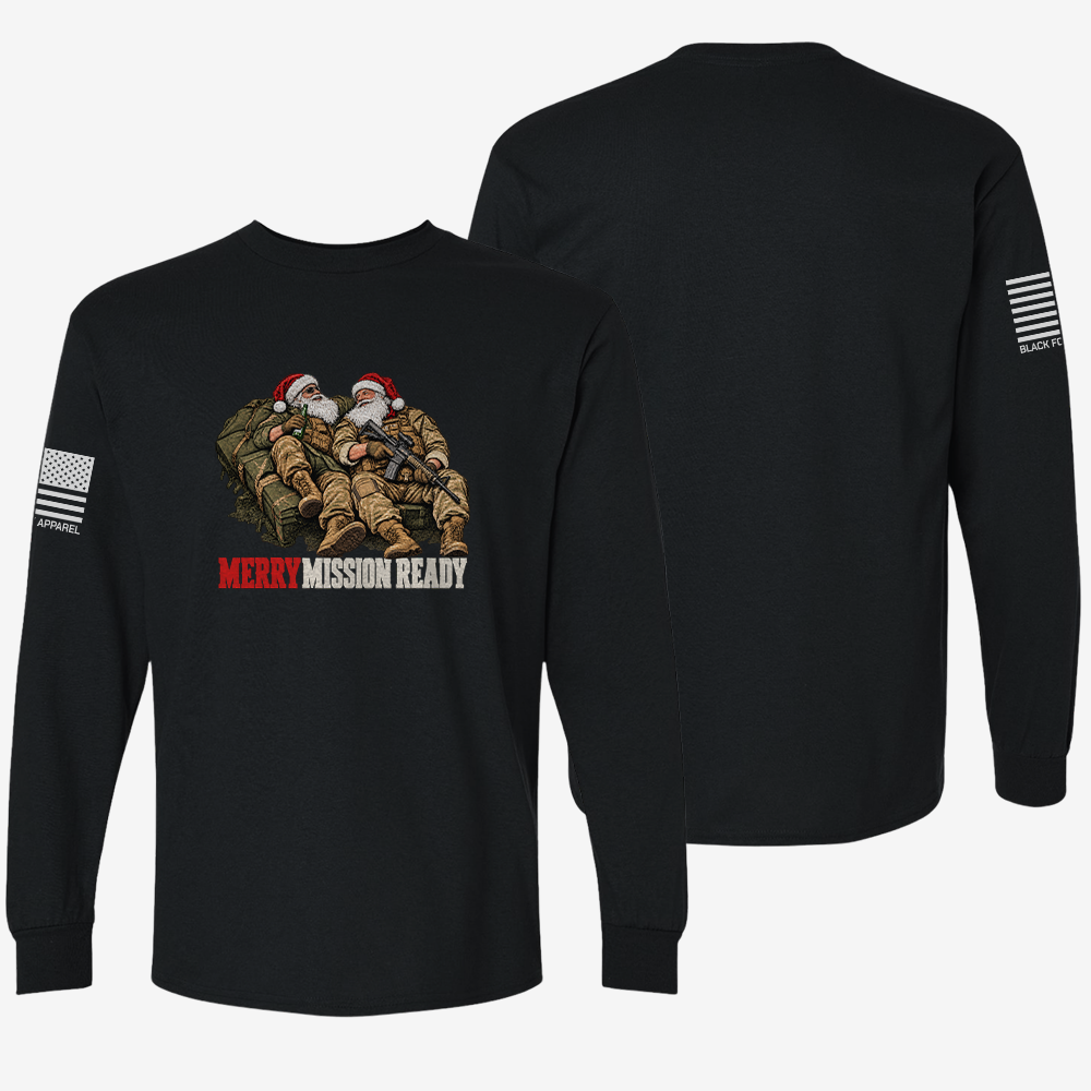 Tactical Santa Brotherhood Long Sleeve Black front and back mockup