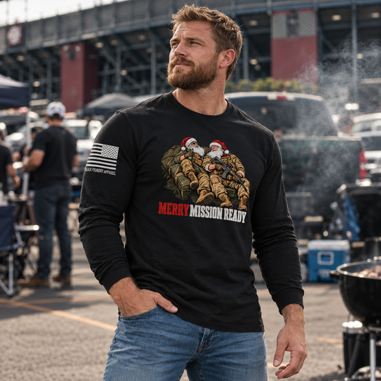 Tactical Santa Brotherhood Long Sleeve Black front design lifestyle creative