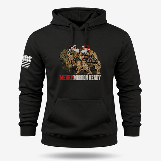 Tactical Santa Brotherhood Hoodie Black main printed design mockup