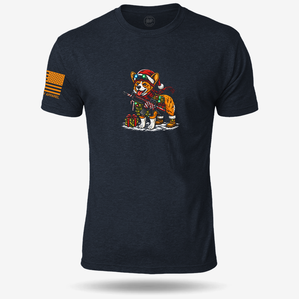 Tacticorgi Xmas Ops T-shirt Heather Navy front design mockup