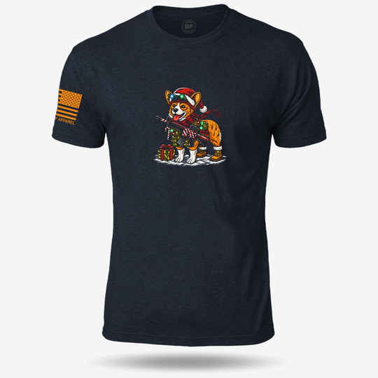 Tacticorgi Xmas Ops T-shirt Heather Navy front design mockup