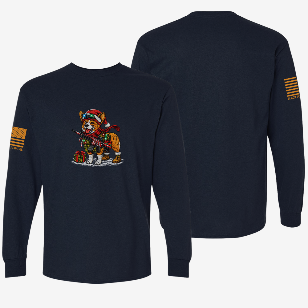 Tacticorgi Xmas Ops Long Sleeve Navy front and back mockup
