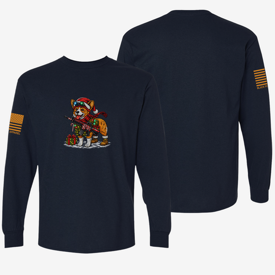 Tacticorgi Xmas Ops Long Sleeve Navy front and back mockup
