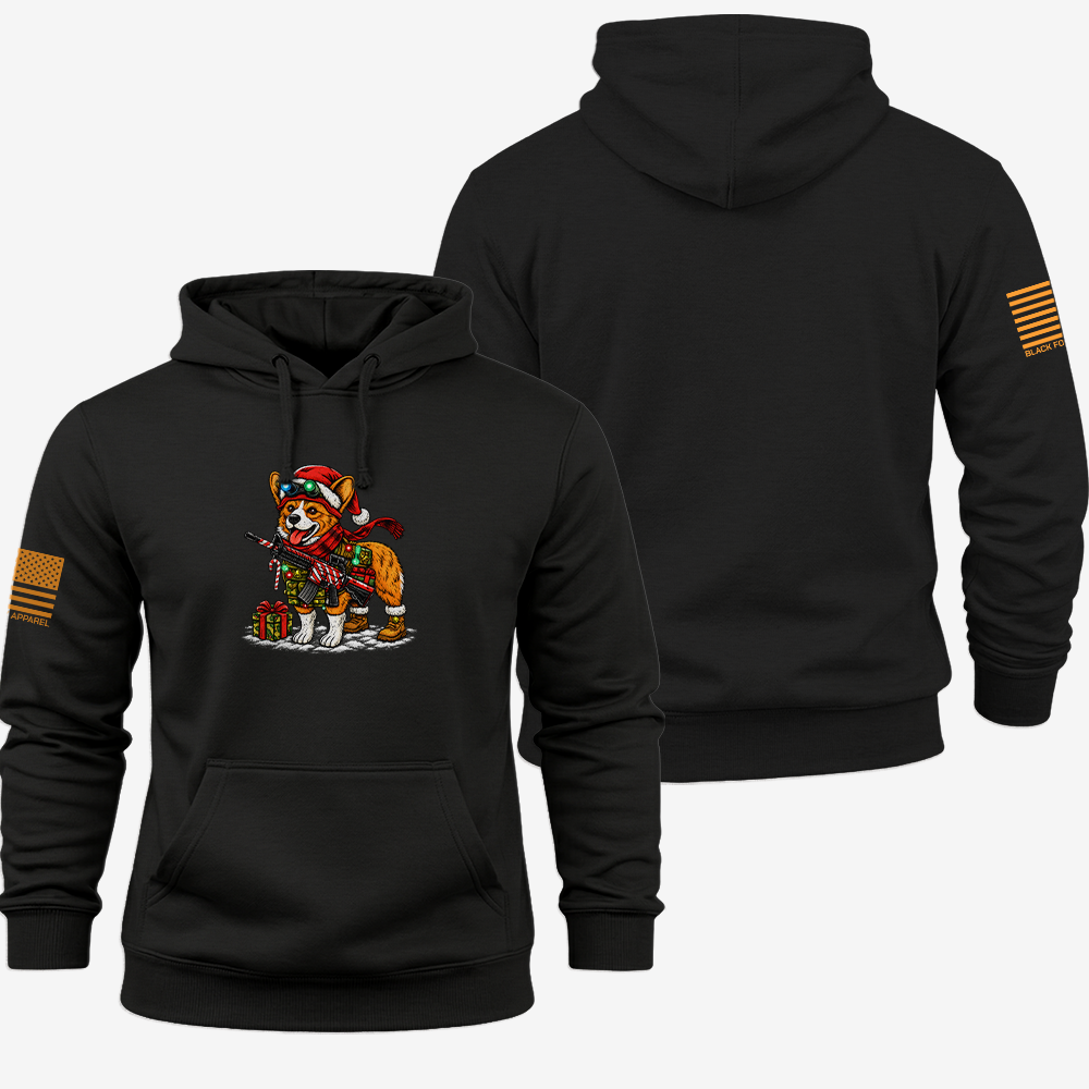 Tacticorgi Xmas Ops Hoodie Black front and back mockup