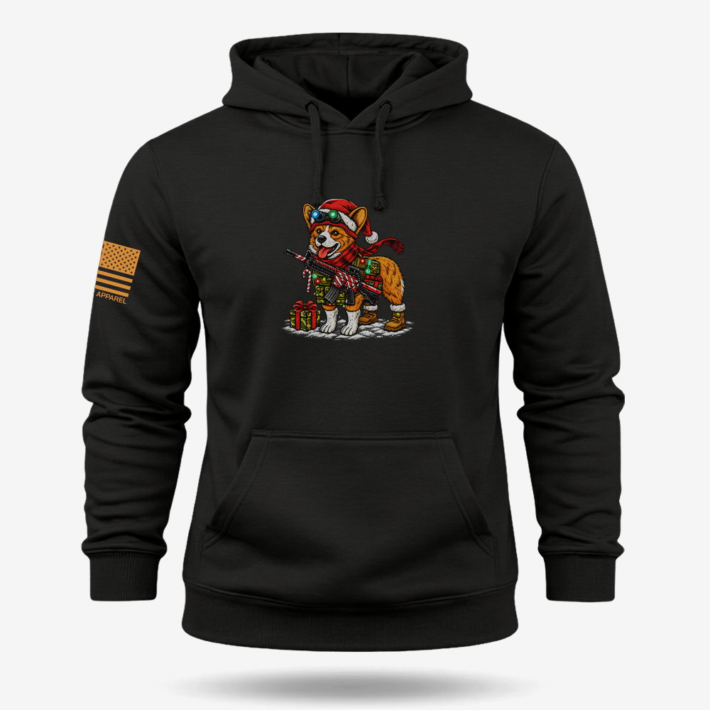 Tacticorgi Xmas Ops Hoodie Black main printed design mockup
