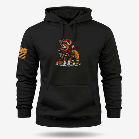 Tacticorgi Xmas Ops Hoodie Black main printed design mockup