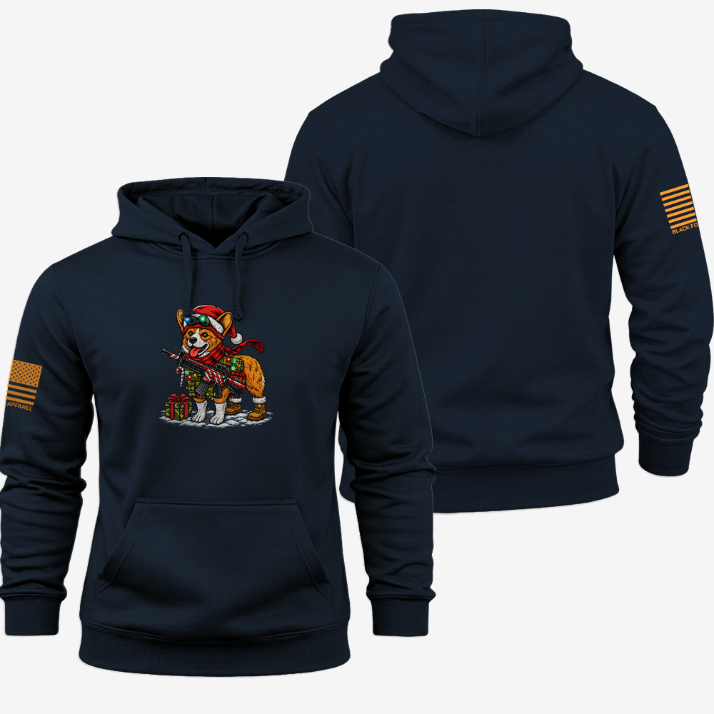 Tacticorgi Xmas Ops Hoodie Navy front and back mockup