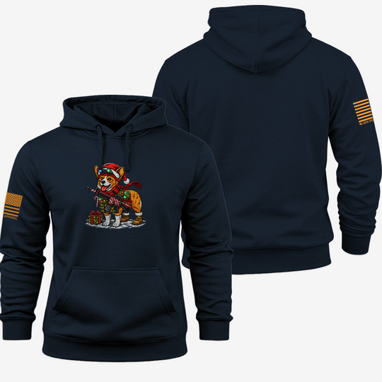 Tacticorgi Xmas Ops Hoodie Navy front and back mockup