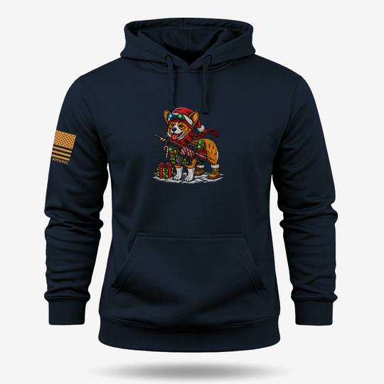 Tacticorgi Xmas Ops Hoodie Navy main printed design mockup