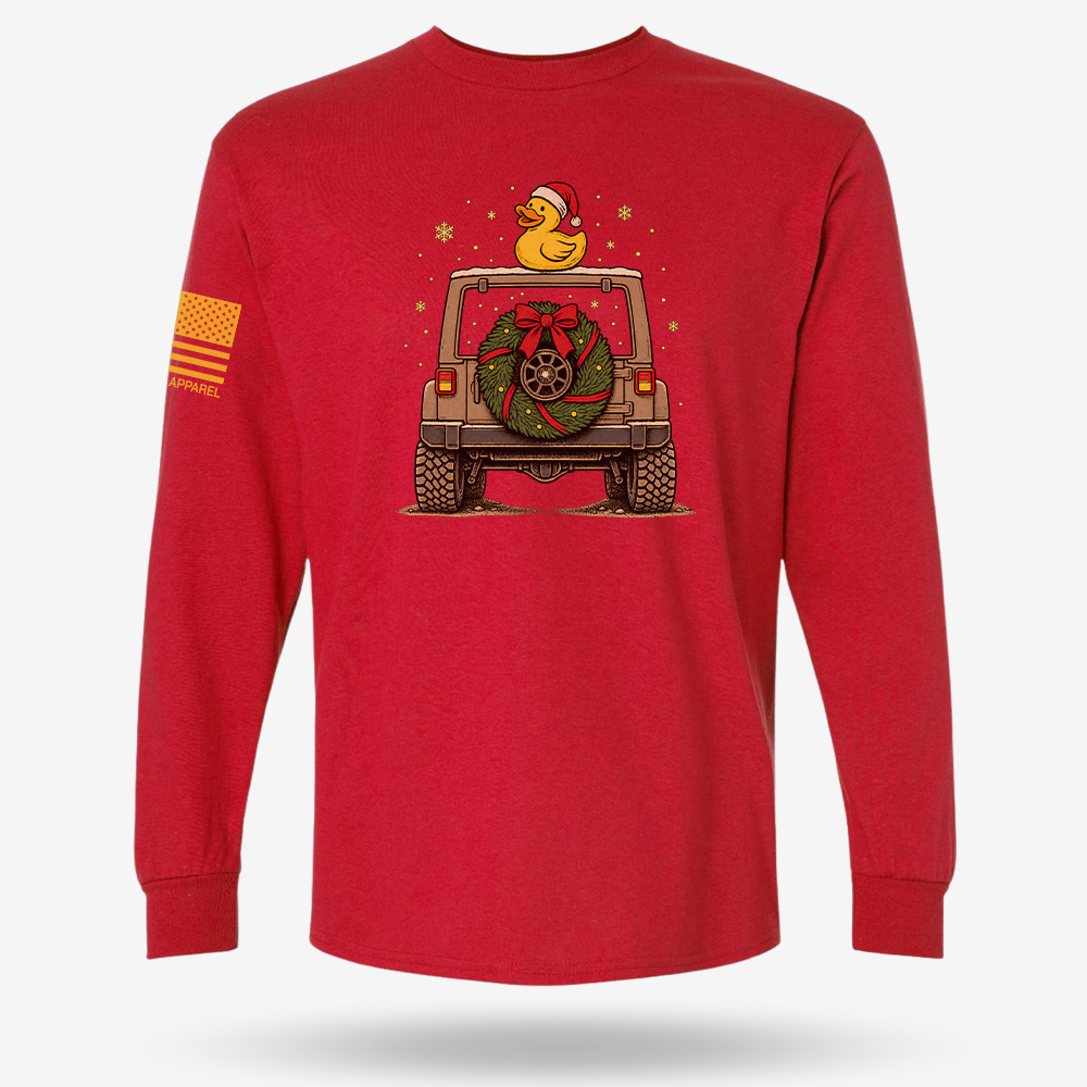 TAKING THE SCENIC ROUTE TO CHRISTMAS Long Sleeve Red main printed design mockup